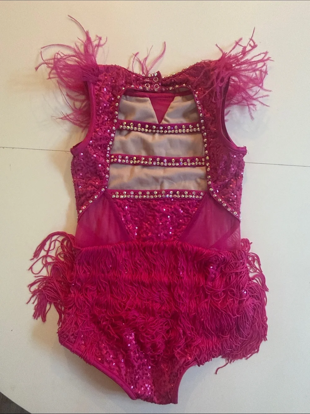 Weissman Hot Pink Sequin & Feather Fringe Dance Costume